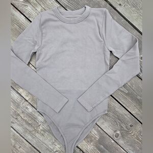 Qinsen Women's Gray Long Sleeve Smoothing Bodysuit